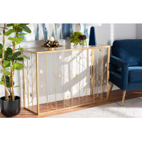Baxton Studio JY20A253-Gold-Console Baxton Studio Anaya Modern and Contemporary Glam Brushed Gold Finished Metal and Glass Leaf Console Table